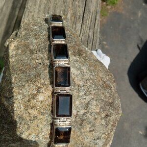 Chunky Smoky Quartz 925 Bracelet